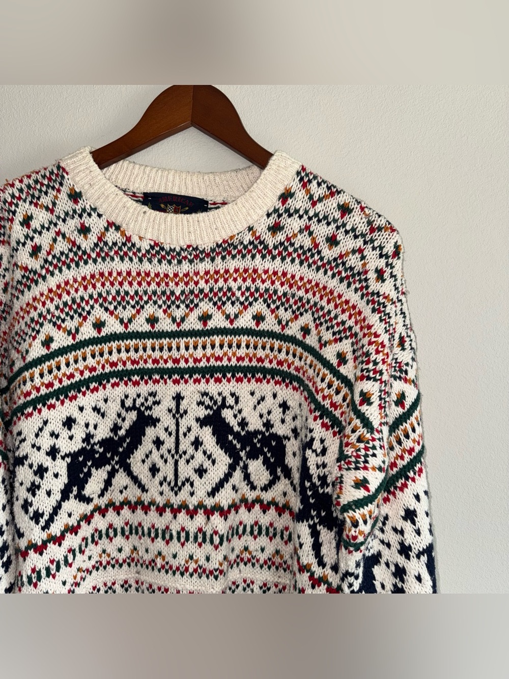 Vintage 90s American Portrait Horse Fair Isle Sweater M USA Nordic Grandpa